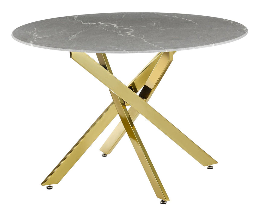 Clearance - Chopstick 4 Seater Grey Glass Round Dining Table with Gold Metal Legs - 110cm-6