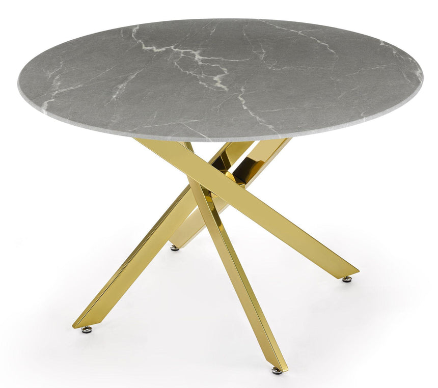 Clearance - Chopstick 4 Seater Grey Glass Round Dining Table with Gold Metal Legs - 110cm-7
