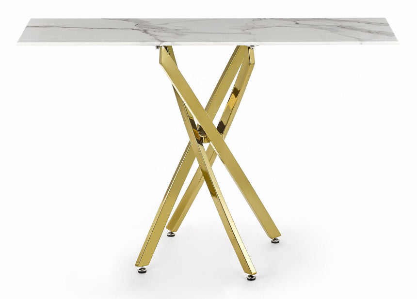 Clearance - Chopstick White Glass Console Table with Gold Metal Legs-7