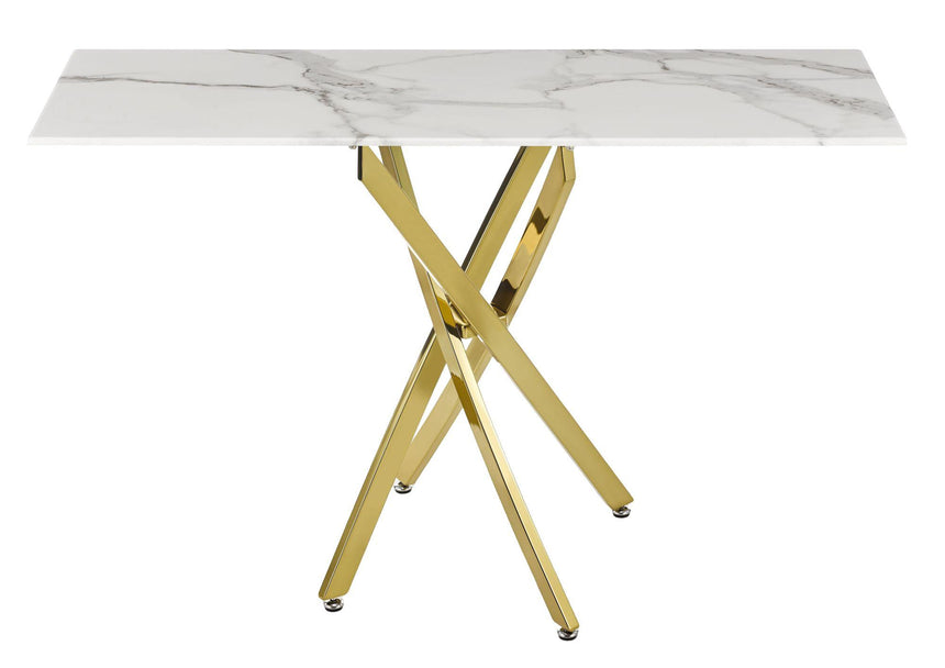 Clearance - Chopstick White Glass Console Table with Gold Metal Legs-8