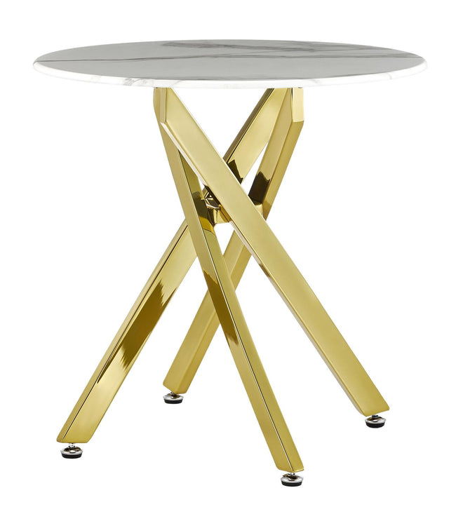Clearance - Chopstick White Glass Round Side Table with Gold Metal Legs-6