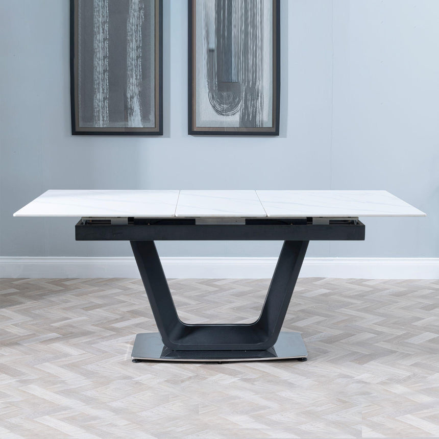 Alpha 4-6 Seater White Ceramic Extending Dining Table with Black Base - 140cm-180cm-7