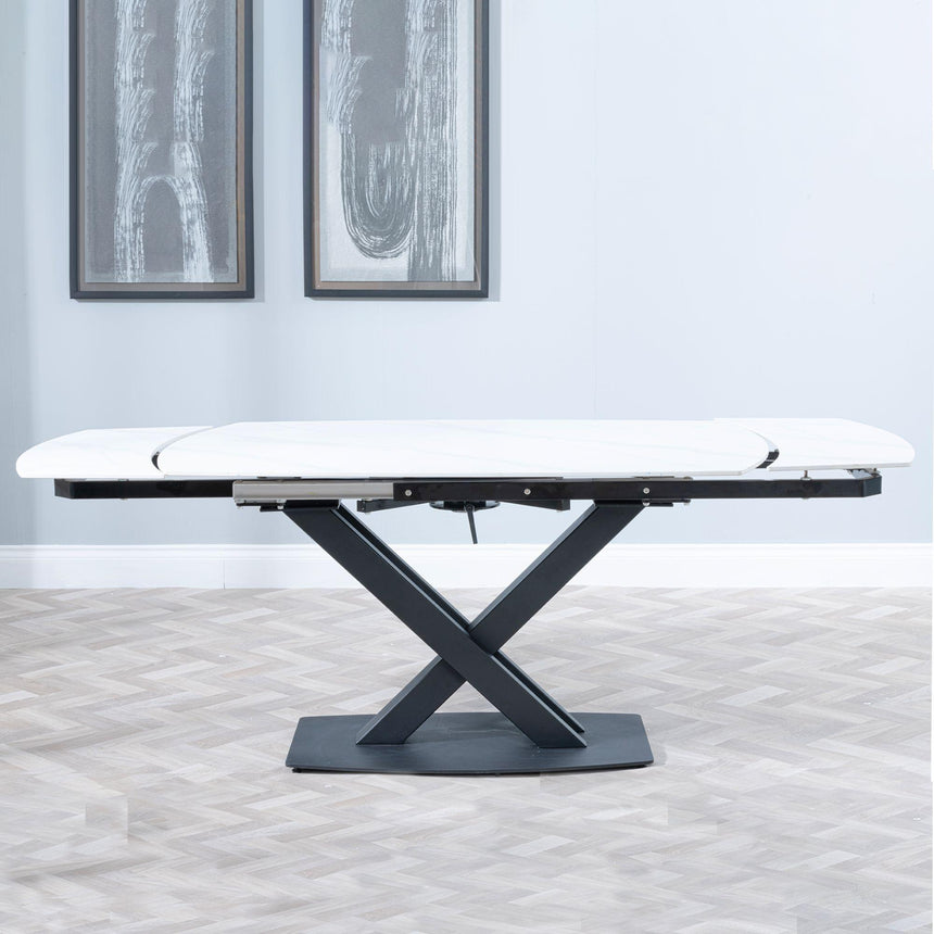 Arctic 4-8 Seater White Ceramic Swivel Top Extending Dining Table with Black Cross Base - 140cm-200cm-4
