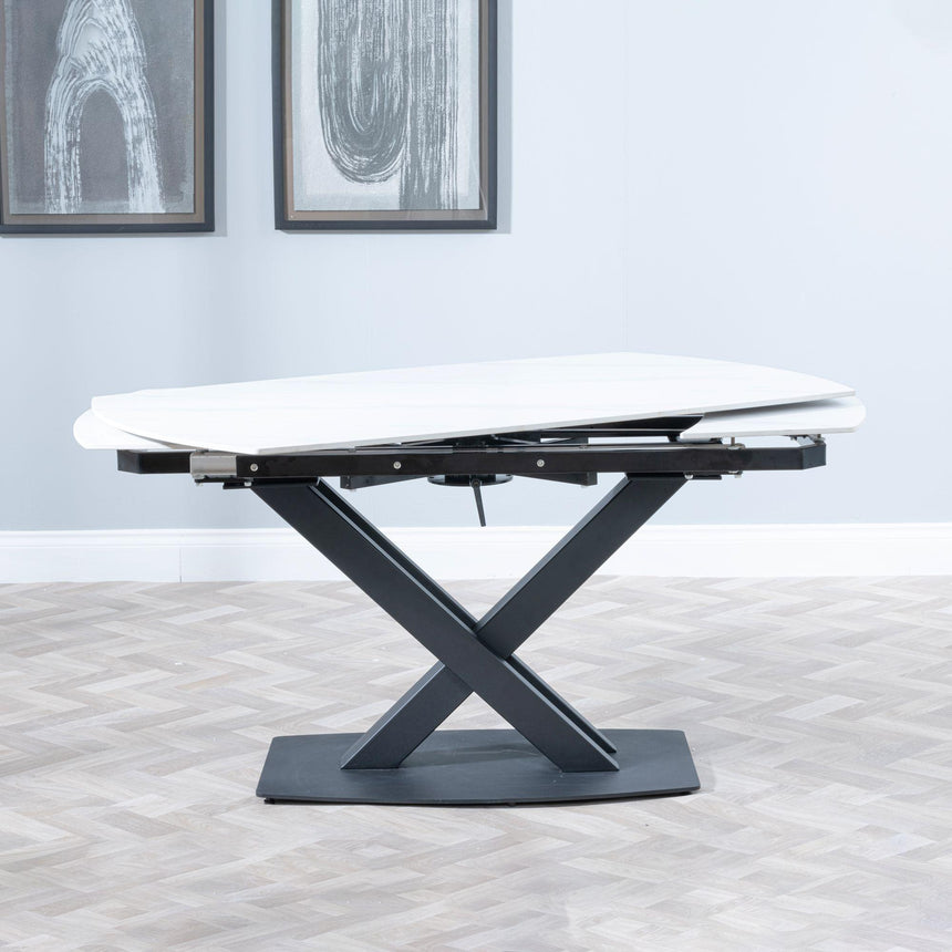 Arctic 4-8 Seater White Ceramic Swivel Top Extending Dining Table with Black Cross Base - 140cm-200cm-11