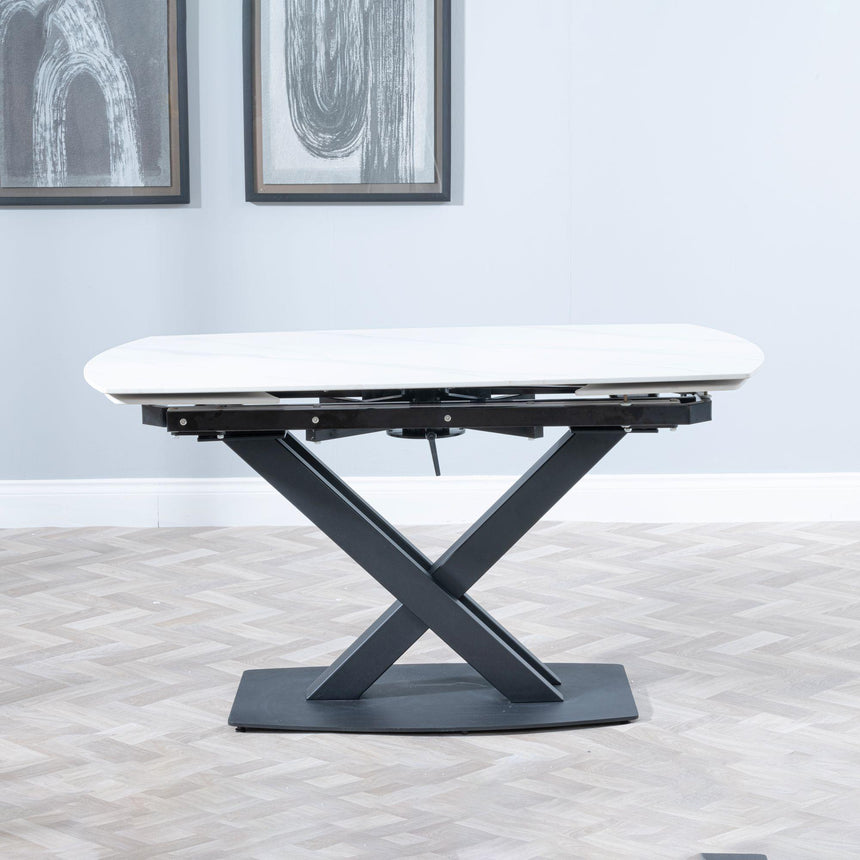 Arctic 4-8 Seater White Ceramic Swivel Top Extending Dining Table with Black Cross Base - 140cm-200cm-12