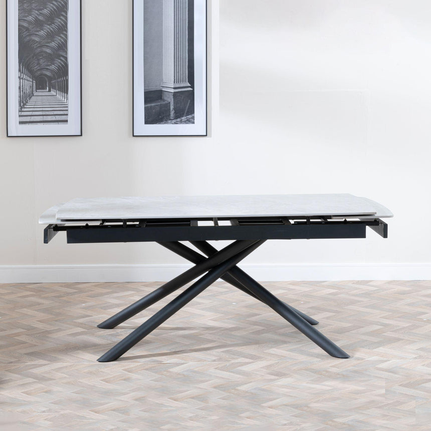 Apollo 6-8 Seater White Ceramic Extending Dining Table with Black Base - 160cm-220cm-6