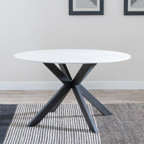 Novara 4 Seater White Ceramic Round Dining Table with Black Star Base - 130cm-2