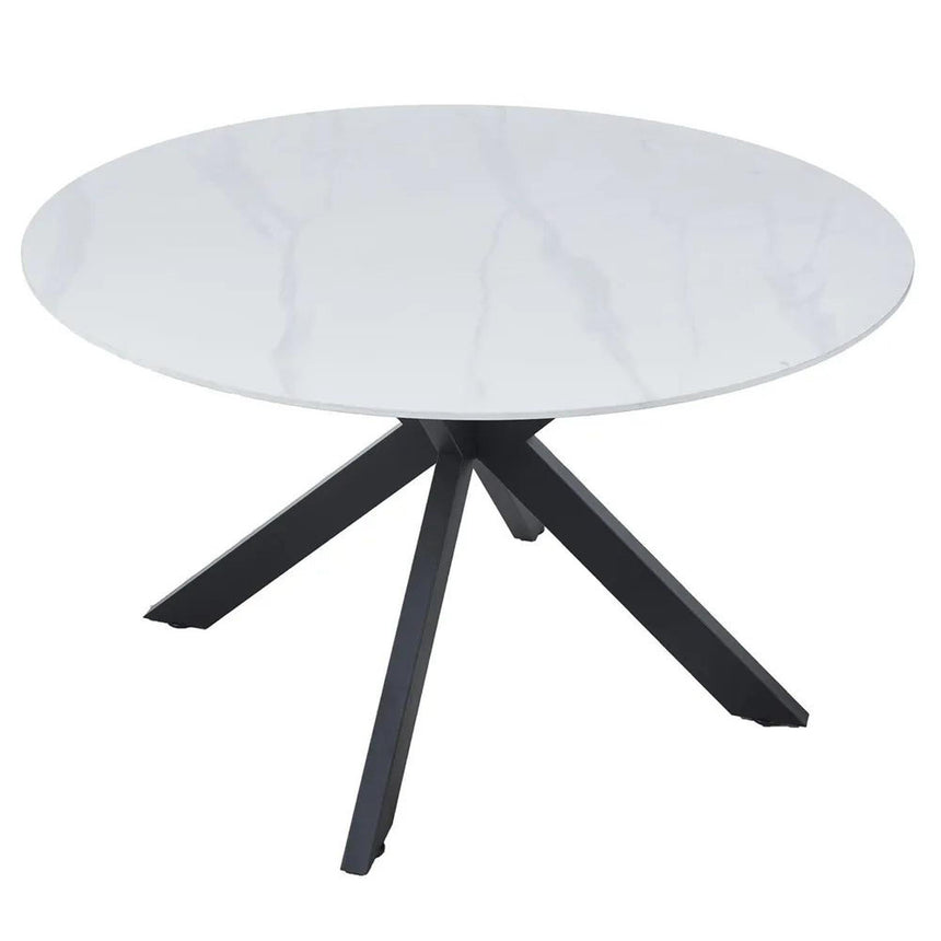 Novara 4 Seater White Ceramic Round Dining Table with Black Star Base - 130cm-8