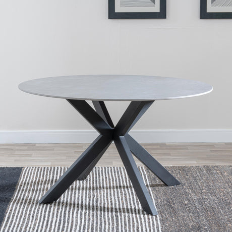 Novara 4 Seater Grey Ceramic Round Dining Table with Black Star Base - 130cm-2