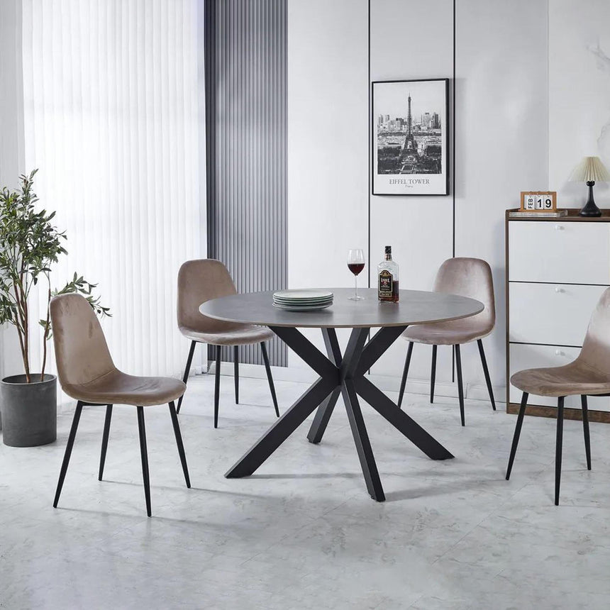 Novara 4 Seater Grey Ceramic Round Dining Table with Black Star Base - 130cm-4