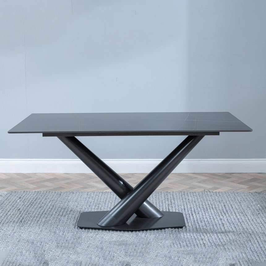 Maldon 6 Seater Black Ceramic Dining Table with V Base - 160cm-5