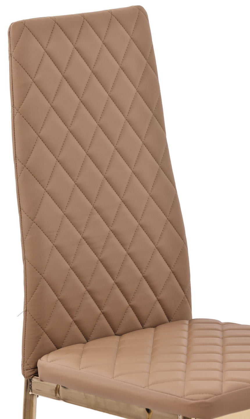 Clearance - Metro Dining Chairs in Cappuccino Colour Leather and Gold Metal Legs-12