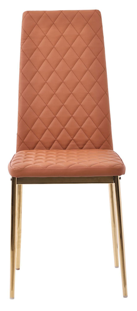 Clearance - Metro Dining Chairs in Burnt Orange Colour Leather and Gold Metal Legs-2