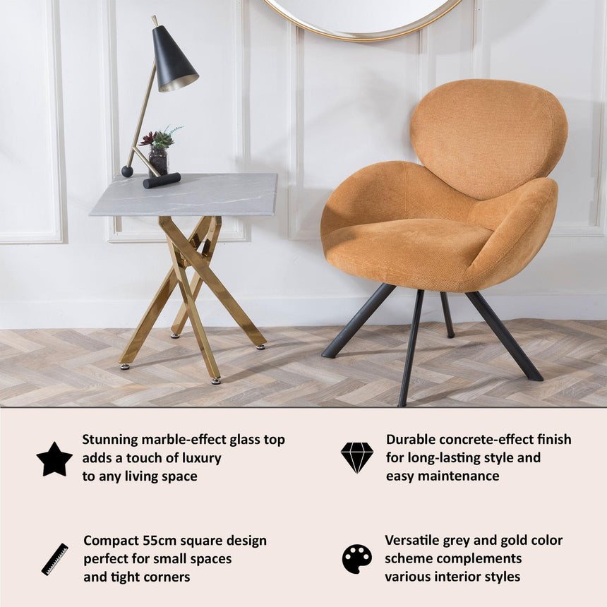 Clearance - Chopstick Grey Glass Square Side Table with Gold Metal Legs-7