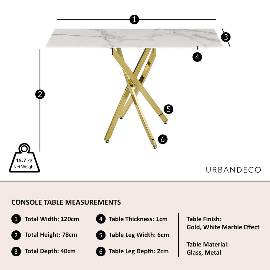 Clearance - Chopstick White Glass Console Table with Gold Metal Legs-10