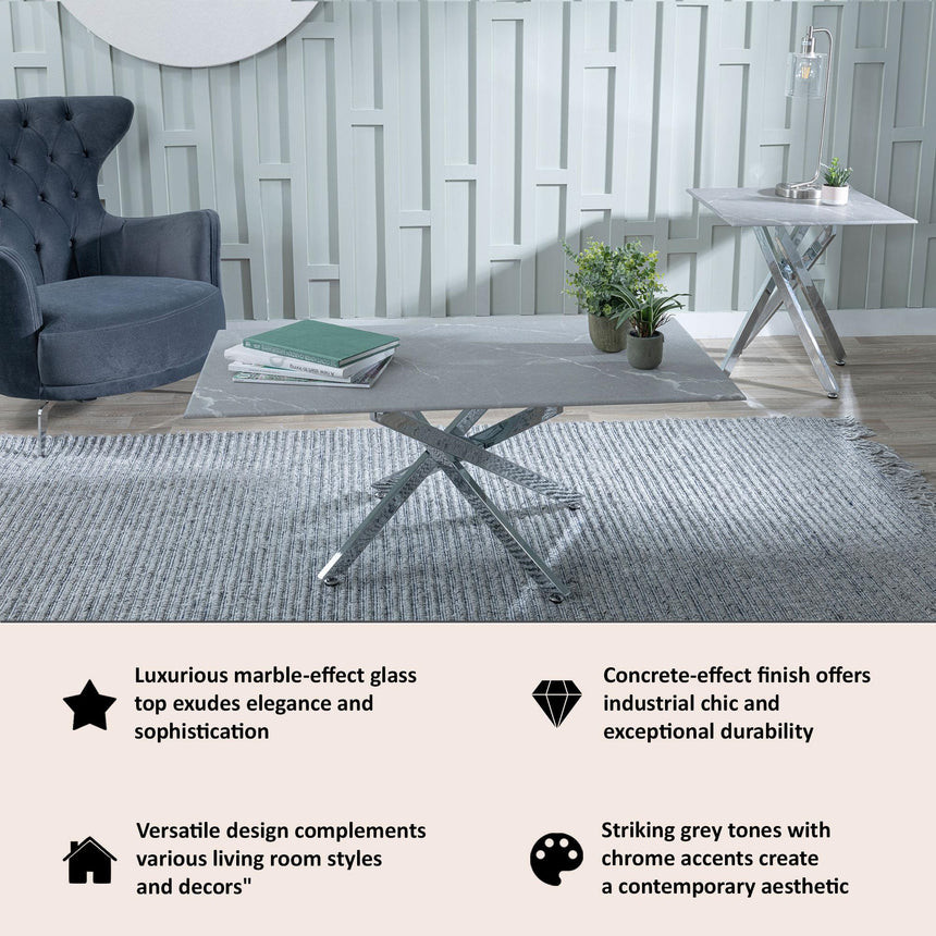 Clearance - Chopstick Grey Glass Coffee Table with Chrome Metal Legs-7