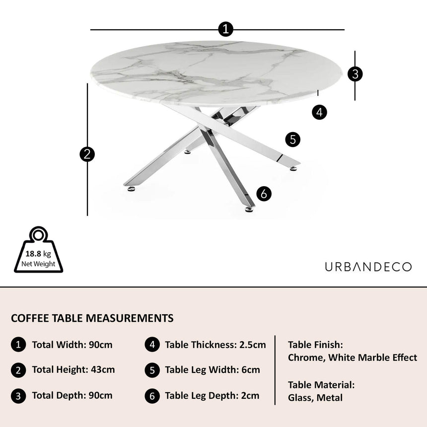Clearance - Chopstick White Glass Round Coffee Table with Chrome Metal Legs-9