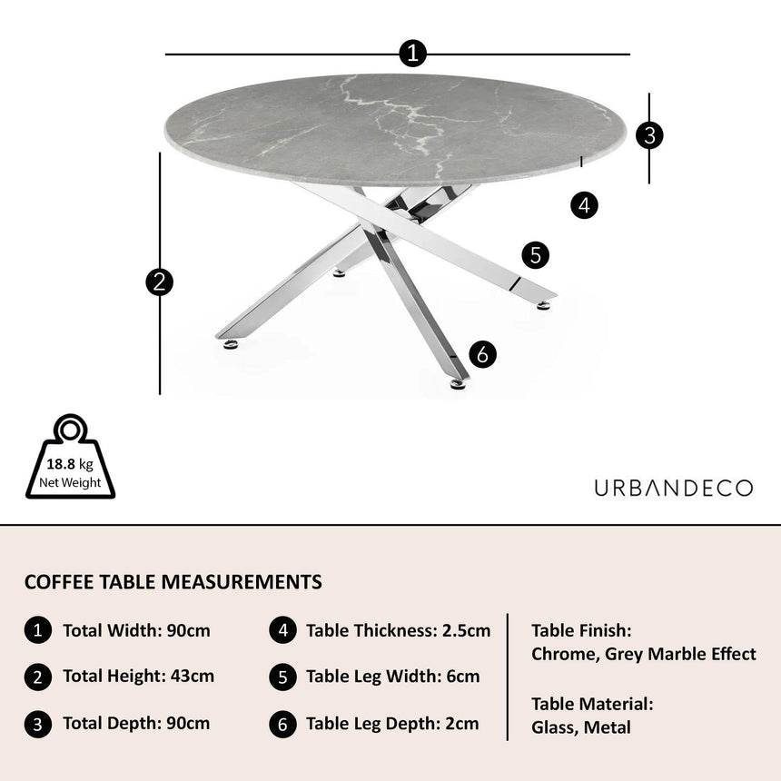 Clearance - Chopstick Grey Glass Round Coffee Table with Chrome Metal Legs-10