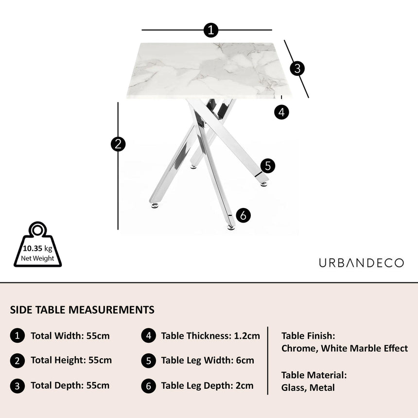 Clearance - Chopstick White Glass Square Side Table with Chrome Metal Legs-9