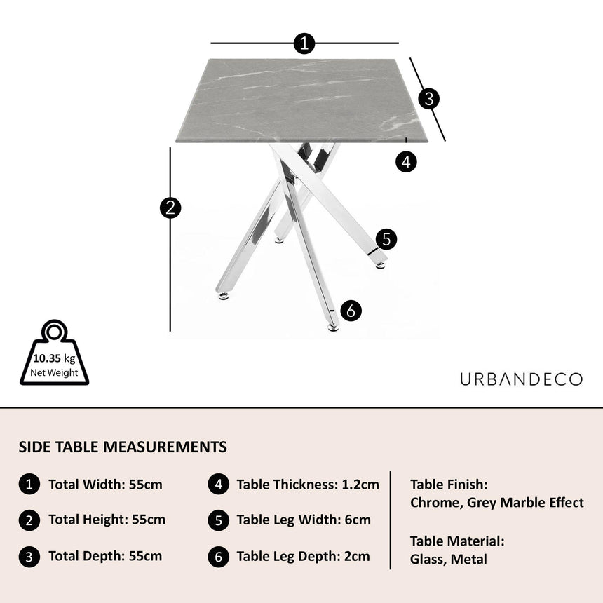 Clearance - Chopstick Grey Glass Square Side Table with Chrome Metal Legs-10