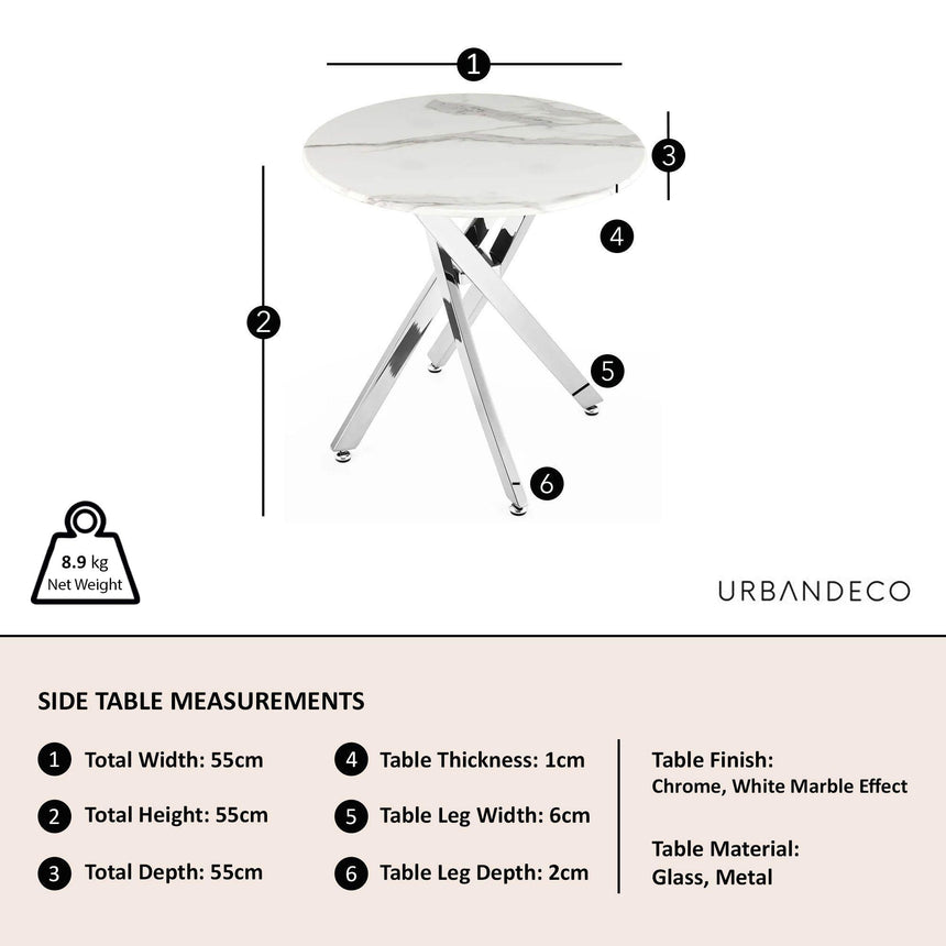 Clearance - Chopstick White Glass Round Side Table with Chrome Metal Legs-9