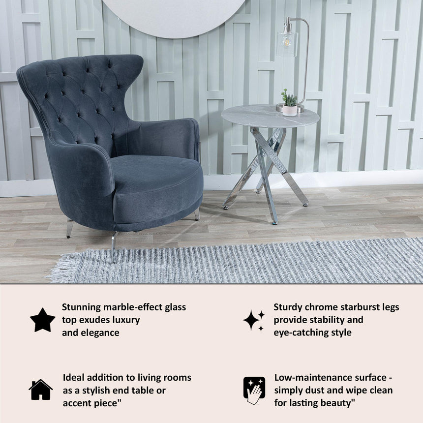 Clearance - Chopstick Grey Glass Round Side Table with Chrome Metal Legs-7