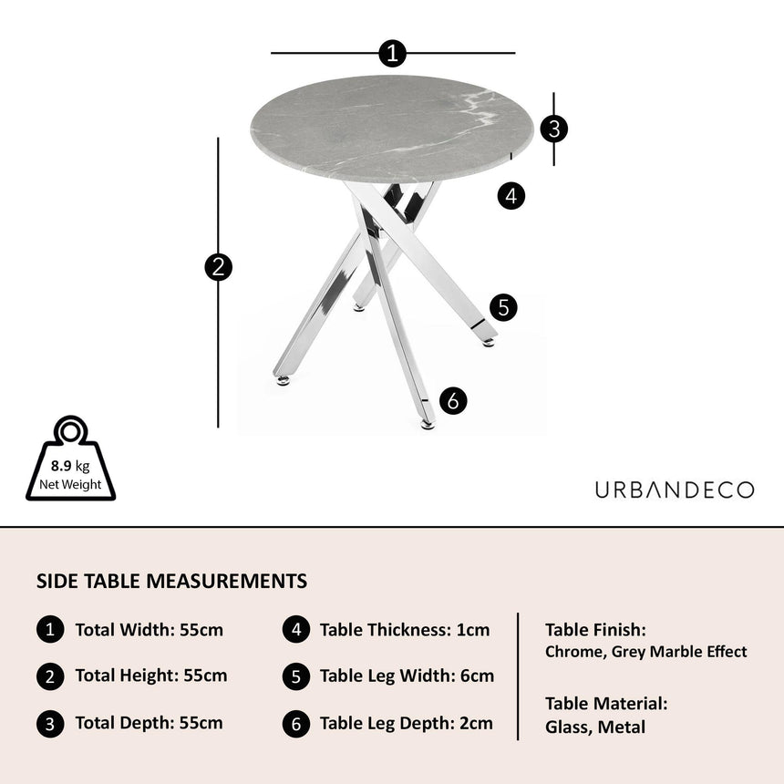 Clearance - Chopstick Grey Glass Round Side Table with Chrome Metal Legs-8