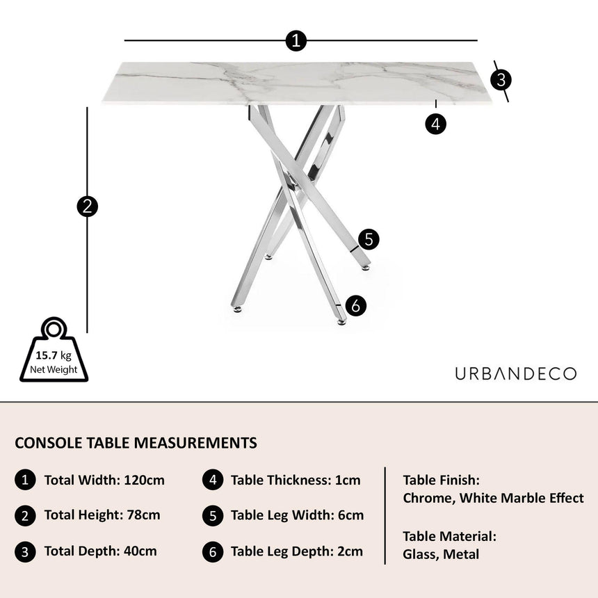 Clearance - Chopstick White Glass Console Table with Chrome Metal Legs-10