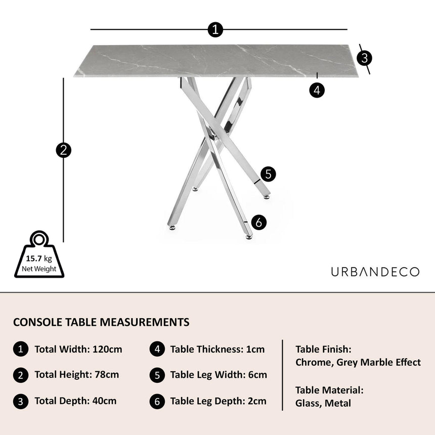 Clearance - Chopstick Grey Glass Console Table with Chrome Metal Legs-11