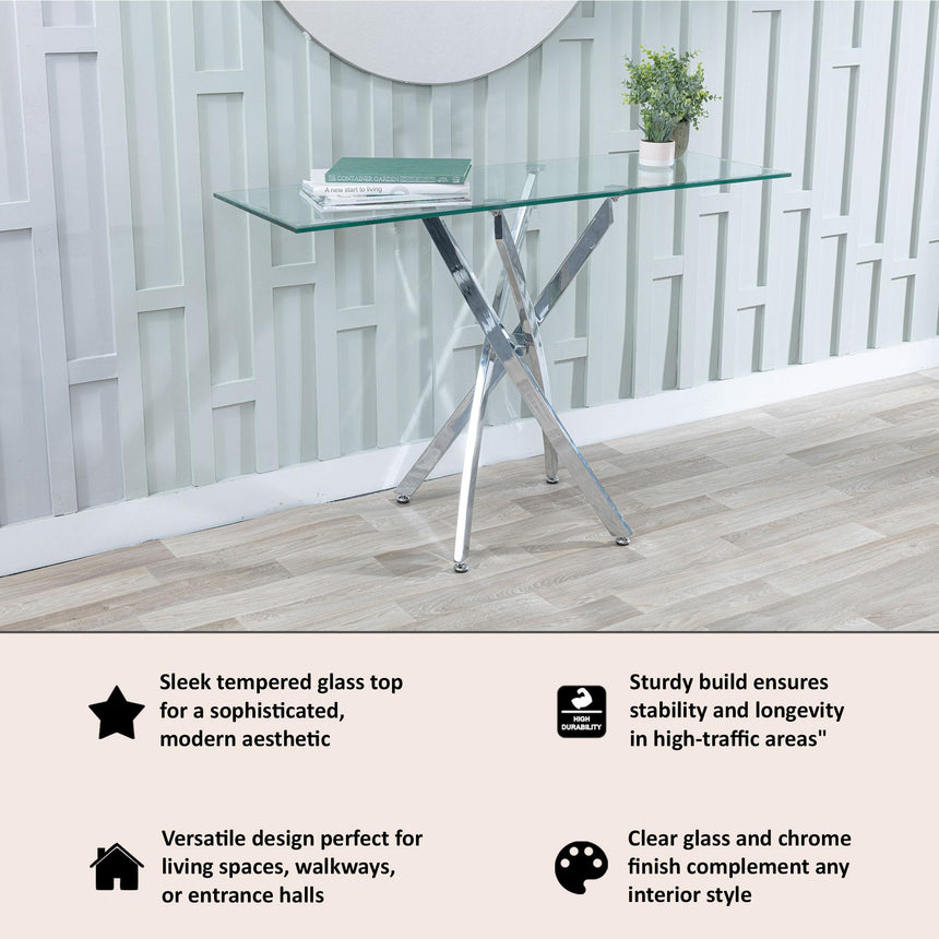 Clearance - Chopstick Clear Glass Console Table with Chrome Metal Legs-8