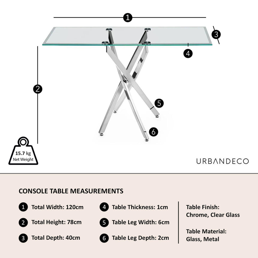 Clearance - Chopstick Clear Glass Console Table with Chrome Metal Legs-11