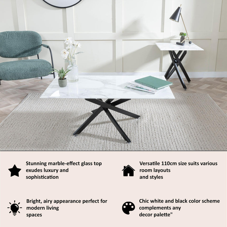 Clearance - Chopstick White Glass Coffee Table with Black Metal Legs-8
