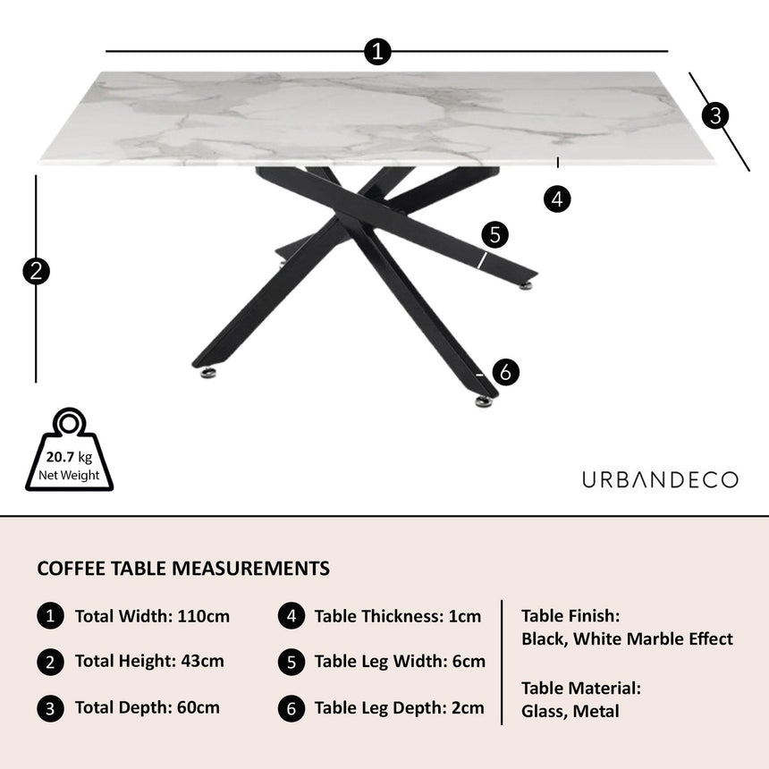 Clearance - Chopstick White Glass Coffee Table with Black Metal Legs-9
