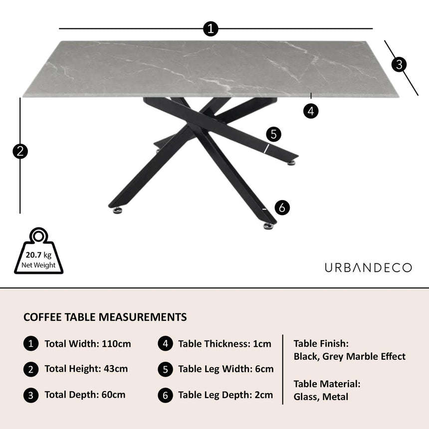 Clearance - Chopstick Grey Glass Coffee Table with Black Metal Legs-8