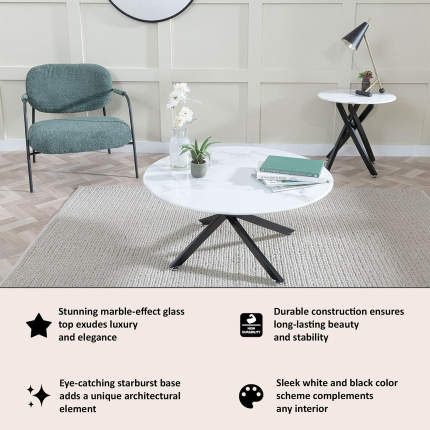 Clearance - Chopstick White Glass Round Coffee Table with Black Metal Legs-8