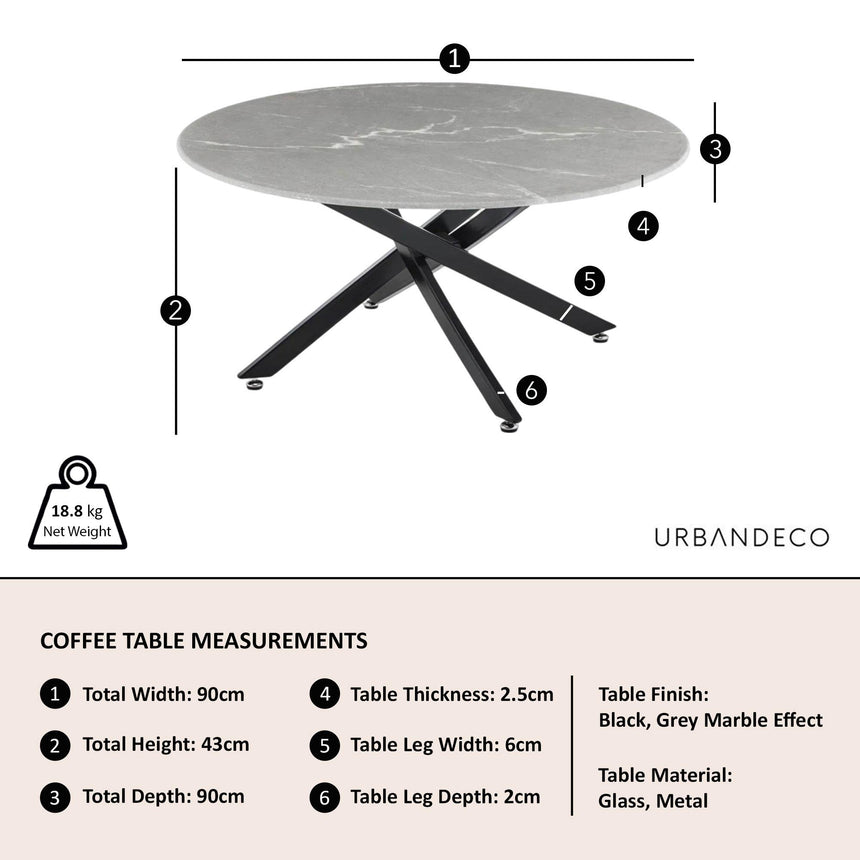 Clearance - Chopstick Grey Glass Round Coffee Table with Black Metal Legs-8