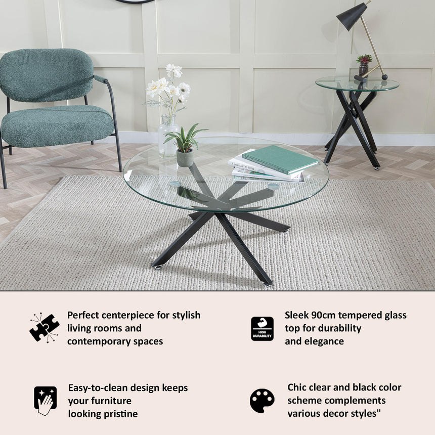 Clearance - Chopstick Clear Glass Round Coffee Table with Black Metal Legs-8