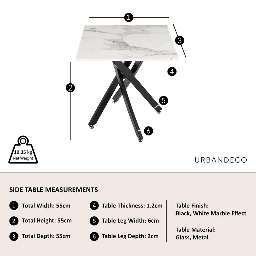 Clearance - Chopstick White Glass Square Side Table with Black Metal Legs-10