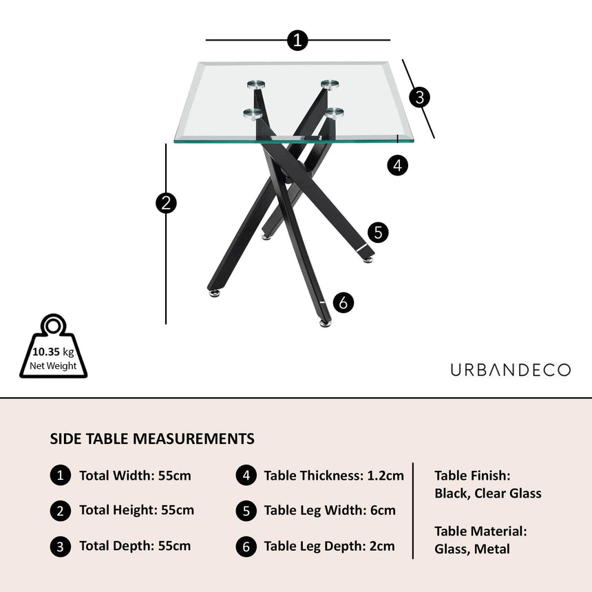 Clearance - Chopstick Clear Glass Square Side Table with Black Metal Legs-11