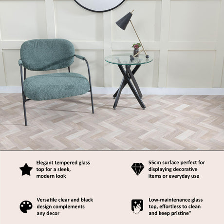 Clearance - Chopstick Clear Glass Round Side Table with Black Metal Legs-2