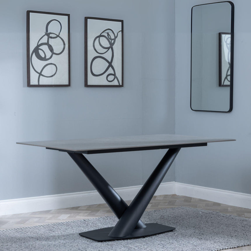 Maldon 6 Seater Grey Ceramic Dining Table with Black V Base - 160cm-3