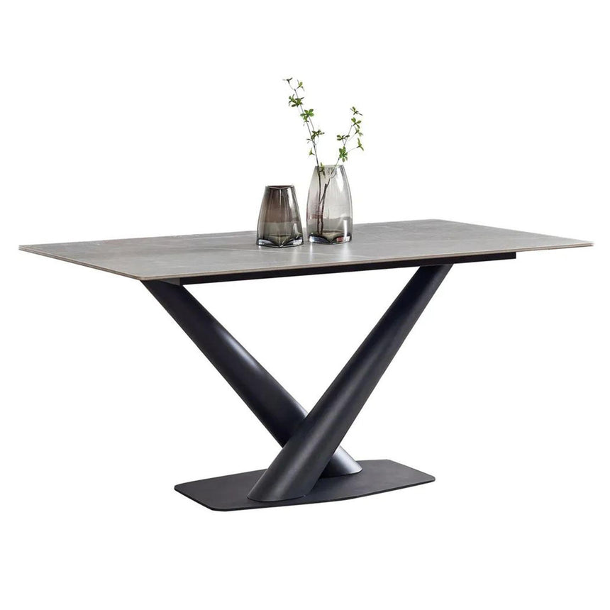 Maldon 6 Seater Grey Ceramic Dining Table with Black V Base - 160cm-6
