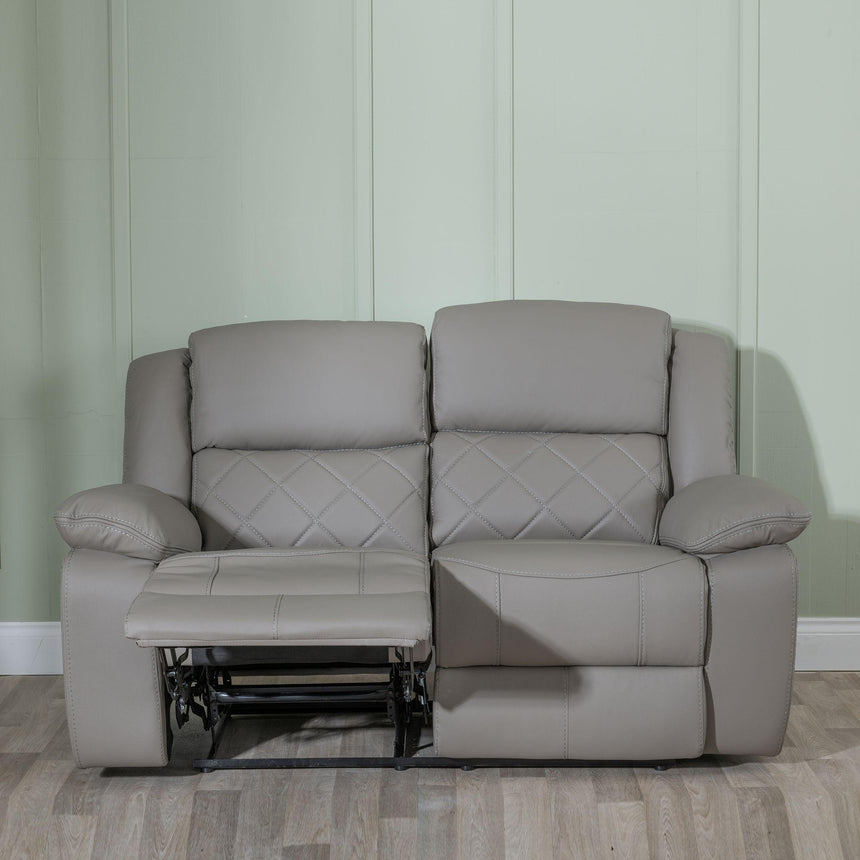 Bentley Light Grey Leather 2 Seater Recliner Sofa-3