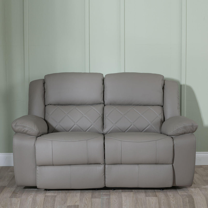 Bentley Light Grey Leather 2 Seater Recliner Sofa-5