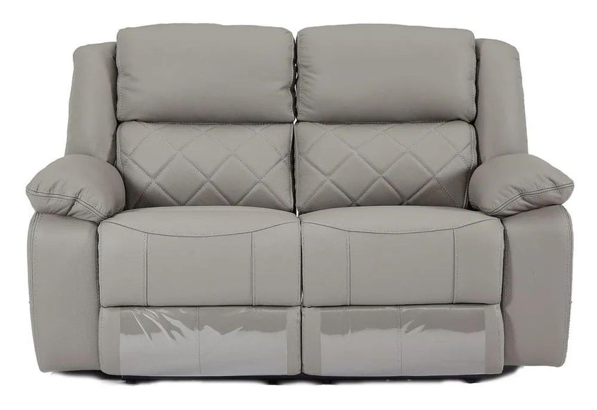 Bentley Light Grey Leather 2 Seater Recliner Sofa-9