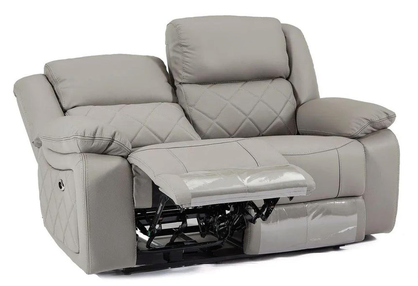 Bentley Light Grey Leather 2 Seater Recliner Sofa-10