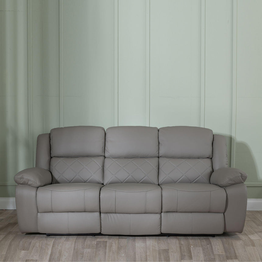 Bentley Light Grey Leather 3 Seater Recliner Sofa-5