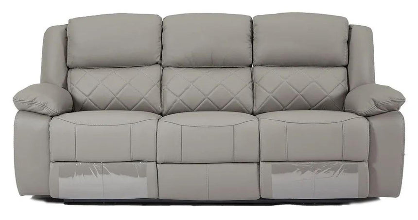 Bentley Light Grey Leather 3 Seater Recliner Sofa-9