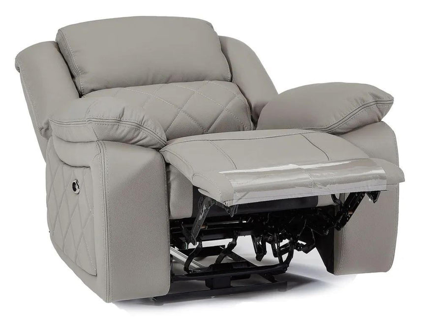 Bentley Light Grey Leather Recliner Armchair-9