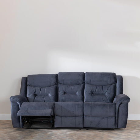 Dudley Silvano Blue Fabric 3 Seater Recliner Sofa-2